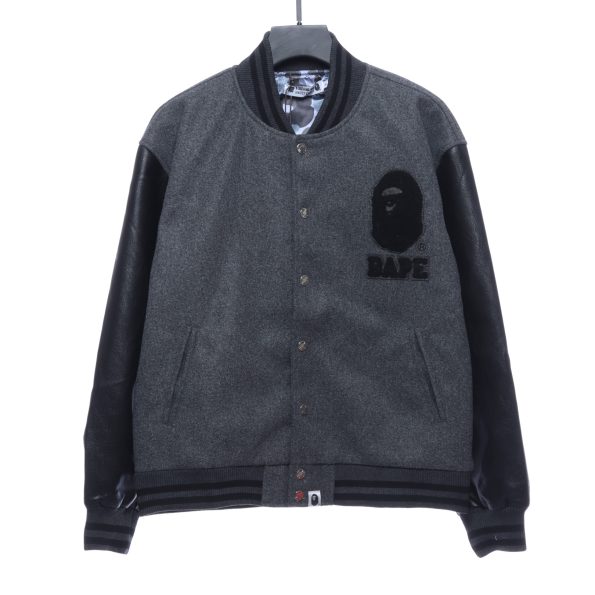 Colorblock woolen baseball jacket（Black/Green)